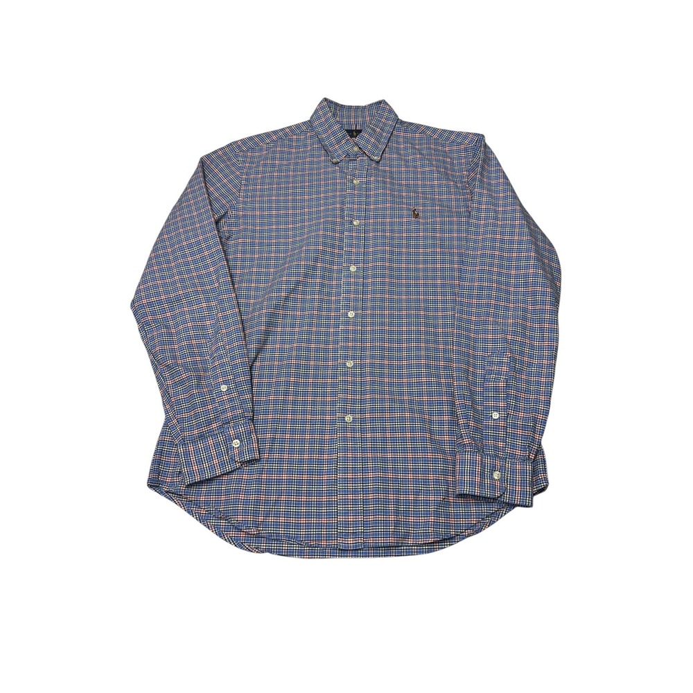 Ralph Lauren Mens Blue Plaid Cotton Button Down Shirt Long Sleeve Size M